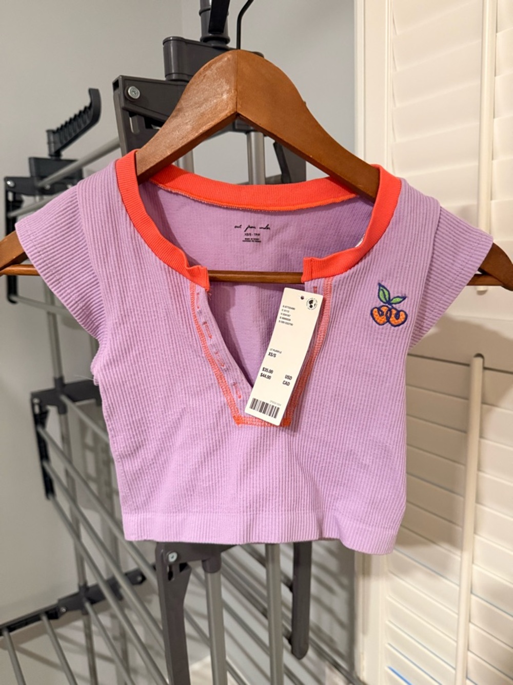 Urban Outfitters Lavender Ribbed Crop Tee with Orange Trim